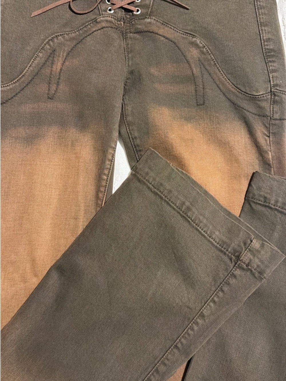 REVICE Brown Lace-Up Denim Halter Crop Top/skirt/low rise pants - Picture 3 of 3